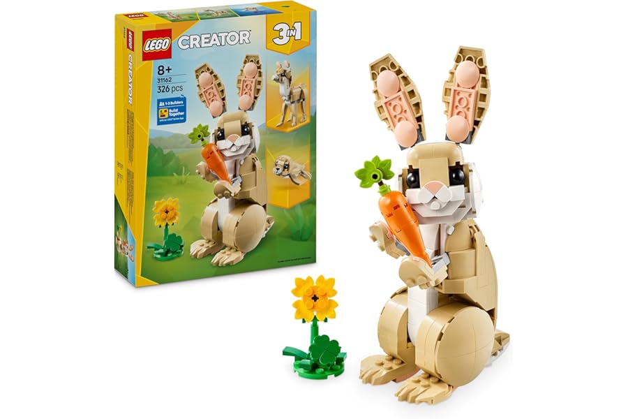 LEGO Creator 3 in 1 Adorable Rabbit Toy – Easter Gift Idea for Girls and Children from 8 Years – Animal that Turns Into Blade or Seal – Creative Thought for Little Ones – 31162