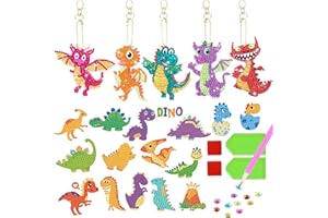 W RXKIOCS 21 Pezzi Diamond Painting Diamond Painting Bambini Dinosauro Diamante Pittura Decorazione DIY Diamante Pittura Portachiavi con Adesivi Diamante Bambini Bambini Decorazione Diamante Pittura Set