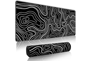 ENONJOY Black Minimalist Topographic large Mouse Mat Gaming,Mouse Mat Large Mouse Pad Gaming, 31.5x11.8in Keyboard Mousemat Desk Mat With 3mm Non-Slip Base,Mousepad For Gaming Office Work