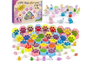 LEOCE 40 Stück Badebomben für Kinder mit Überraschung im Inneren, Large Number Kids Paw Shape Bath Bombs Gift Set, Natural Organic Kids Bubble Bath Fizzy for Girls Boys with Bath Toys Inside
