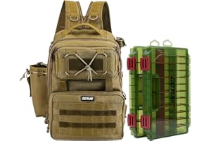 Goture – Sac à Dos de pêche, Sac à Dos d'accessoires de pêche avec Porte-Canne, Livré avec 2 boîtes à appâts, Sac d'équipement de pêche en Eau salée, Sac à bandoulière d'extérieur