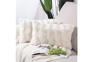 Madizz Lot de 2 Doux Peluche Laine Courte Toison Décoratif Housses de Coussin Luxe Style pour canapé Chambre Blanc crème 30 x 50 cm
