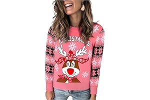 Uniexcosm Navideño Suéter para Mujer Invierno Pullover de Punto Suéter de Cuello Redondo Jersey Navideño Punto Alce Suéter de Navideño Manga Larga Pullover de Punto