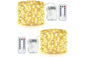 ‎QEDERTEK Qedertek Lichterkette Außen Batterie - 2 Stück 100 LED Silberdraht Micro Lichterkette Wasserdicht 10M Lichterkette Weihnachtsbaum Warmweiß mit Fernbedienung für Außen Innen Garten Hochzeit Balkon