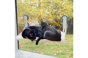 MEWOOFUN Plegable Hamaca Gato Ventana, Cama Gatos con Ventosa Fuerte Alfombra Reversible, Cama para Gatos Soportar hasta 18kg (Beige, L)