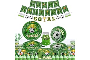 INSPIREYEE 116 Pack Fußball Party Supplies Sport Thema Geburtstag Dekorationen Fußball Party Geschirr Set-Platte Serviette Tischtuch Fußball Banner für Jungen Sport Thema Geburtstag Dekorationen dient 20 Gäste