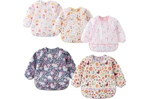Yealoo 3 PCS Bavoirs Manches Longues Etanche Tablier d'Alimentation Enfant 6-36 Mois