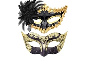 Goenb 2 Pack Couple Masquerade Mask Set, Venetian Mardi Gras Masquerade Mask for Women Men for Costume Party