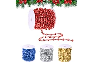 WINWILD 15M albero di Natale ghirlanda di perline Ornamenti albero di Natale nastro di perline | Diametro tallone 8 mm e 4 mm | Decorazione catena albero di Natale (rosso)