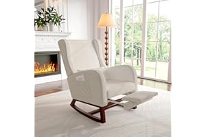 Aonyaybm - Sedia a dondolo scandinava, poltrona per allattamento, tempo libero e riposo, in tessuto con piedi in legno e metallo per soggiorno, camera da letto, colore: Beige, con poggiapiedi