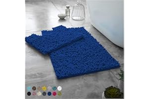 Lions Luxury 2 Piece Loop Bath Mats for Bathroom - Non Slip Chenille Bath Mat Set Rugs, Extra Soft with Water Absorbent Pedestal Bathmat Shower Toilet Mat, Royal Blue
