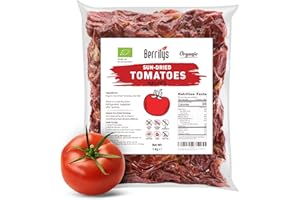 Berrilys Organic Sun Dried Tomatoes, Non-GMO, Gluten-Free, No Sulphur, No Preservatives, Sun Blushed, Dry Tomato, Natural, Ideal for Cooking & Snacking (1 kg (Pack of 1), Halves)