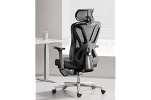 Hbada P5 Ergonomiczne krzesło biurowe z regulowanym zagłówkiem i podparciem lędźwiowym, wygodna sprężynowa poduszka do siedzenia, krzesło komputerowe, funkcja nachylenia, obrotowe krzesło siatkowe z