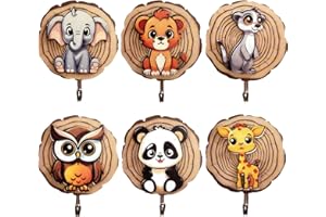 Yezirzax 6 Stück Kindergarderobe, Kleiderhaken für Kinder in Tierform, Selbstklebender Haken, Wandhaken Holz Ohne Bohren, Garderoben Kinderzimmer Deco Geschenk