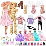 36 Kleidung für Puppen, Rosa Kariertes Kleid mit Hut Goldfarbenes Pailletten Top Hosen Set Winterpullover Kurze Kleider mit S