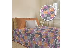 PENSIERI DELICATI Copriletto 170 x 280 cm, Singolo 100% Cotone Pique, Ideale Come Telo Arredo, Coperta Salva Letto 1 Piazza, Fantasia Happycat Arancio, 100% Made in Italy