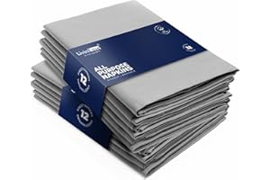 LivinEase Servilletas de Tela de Algodón - Paquete de 12 Servilletas de Mesa Gris - Servilletas de Tela Grandes Reutilizables 100% Algodón 46 x 46 cm para Mesa de Navidad (Gris)