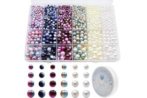 GETRICH 1891 Pcs Round Pearl Beads 4/6/8/10mm Multicolor for Crafting - Plastic Imitation Spacer With Holes - Faux Pearls for Jewelry Making DIY Bracelet Necklace Earrings Crafts