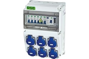 RSE Distributore di corrente da parete, completamente cablato, 230 V, con contatore, IP65, 9. 6 x 230 V, con LS + FI + contatore