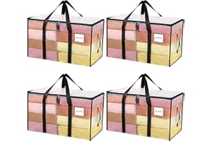 MOLMO 4 Pack Storage Bags, 91L Heavy Duty Moving Bags, Waterproof Clothes Storage Bag with Tag Window, Large Packing Bags with Zips for Clothes Storage Moving Travelling Camping, Clear