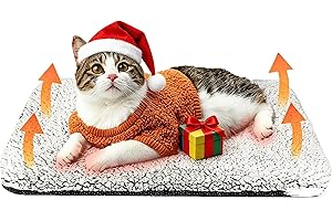 Abnaok Self Warming Cat Bed Self Heating Dog Mat Soft & Fluffy Cat Bed Noiseless Thermal Pet Pad for Indoor Outdoor Pets with Removable Cover Non-Slip Bottom (50x40x3cm)