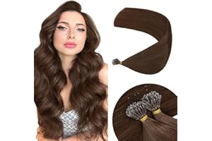 Elailite Hair Extensions Real Human Hair Nano Ring Nano Beads Cold Fusion 50 Strands 50g Straight (#4 Medium Brown, 18 Inch)
