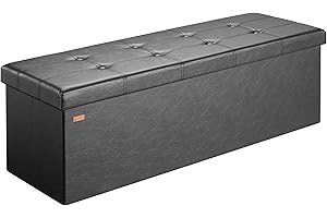 CASARIA® XL Faux Leather Foldable Ottoman Chest Bench with Padded Footrest Footstool Lid | 115x40x40cm | 130 Litres | Decorative Shoe Storage Box | Lounge Bedroom Hallway Furniture | Black