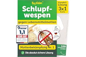 Hey Nature® Schlupfwespen gegen Lebensmittelmotten, 3 Karten (1 Karte à 3 Lieferungen). Effektiv Lebensmittelmotten bekämpfen mit Schlupfwespen gegen Motten. Alternativ zu Mottenkugeln & Mottenspray