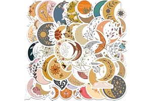 SANMATIC 50 pezzi Luna e fiori bohémien Adesivi in vinile carino per bottiglia d'acqua, laptop, telefono, bagagli, adesivi per skateboard per adulti adolescenti ragazze bambini