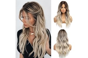 Esmee Lång vågig Ombre brun till blond peruker för kvinnor Syntetiskt hår värmebeständiga Ombre peruk för daglig fest Cosplay
