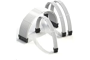 LINKUP - AVA 30cm Câble d’Extension PSU w/Manchon┃Conception Personnalisable l’Alimentation GPU┃Tressés w/Kit Peignes pour Câbles┃1x24P (20+4)┃1x8P (4+4) CPU┃2x8P (6+2) GPU┃300mm - Blanc, Ordinateur