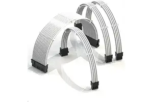 LINKUP - AVA 30cm Cable con Manguito - Prolongación de Cable para Fuente de Alimentación con Kit de Alineadores | 1x 24P (20+4) MB | 1x 8P (4+4) CPU | 2X 8P (6+2) GPU | 300mm - Blanco