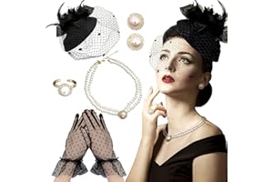 BACH AND BOUJEE chapeau noir tea party gants chapeau fascinateur femme gants boucles d'oreilles en perles collier ras du cou pour la fête de mariage le mariage l'anniversaire et le goûter