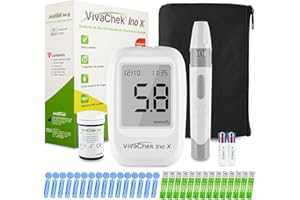 SEEYC Medidor de glucosa en sangre, kit medidor azucar en sangre con tiras de prueba de glucosa en sangre x 25, recordatorios de prueba y 900 memorias por VivaChek Ino X glucometro en mg/dL