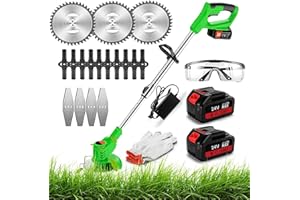 KNUTAT Coupe Bordure sans Fil avec Batterie Debroussailleuse Electrique sans Fil avec 2 pièces Batterie et 3 Types de Lames, pour la Coupe de Jardin, Pelouses et Terres Agricoles