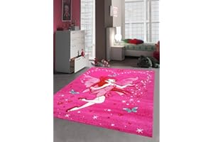 ‎TRAUM Kinderteppich Spielteppich Kinderzimmer Teppich Zauberfee mit Schmetterlinge Pink Creme Rot Türkis Größe 80x150 cm