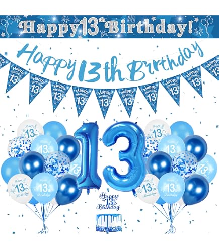 Set Decorazioni Compleanno Viola E Blu - Palloncini, Banner E Pompon Per Festa Ragazze E Donne