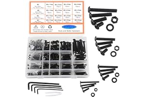 HVDHYY Boulons et Écrous Jeu de en Acier au Carbone M3 M4 M5 M6 Vis Mécaniques Noires Vis Écrous et Rondelles Assortiment Kit Tête Ronde avec Boîte de Rangement Livré Avec 4 Clés 500pcs
