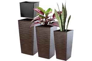 ‎KADAX KADAX 3er Set Pflanzkübel mit Innentopf 36/46,5/57,5 cm Höhe, Mokka – wetterfeste & robuste Blumenkübel aus Kunststoff, Blumentöpfe für Innen- & Außenbereich