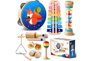 Sweet time Instruments de Musique pour Enfants, Bois Percussion pour Bébé avec Xylophone, Tambourin, Jouet en Bois Musique, Jouets Musicaux, Cadeau de Noël pour Un Anniversaire