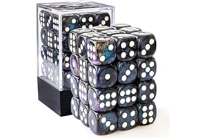 BESCON DICE Bescon Moonstone Lot de 36 dés à 6 faces en pierre de lune de 91,4 cm, dés D6 noirs semi-translucides avec paillettes bleues, matrice à six faces de 12 mm (36)