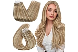 ‎UGEAT Ugeat Microring Extensions Echthaar Blond 55 cm Hellbraun Weich Haarverlängerung Echthaar Microring Extensions Goldblond 1g/s für Party 50g 50 Strähnchen #10/613