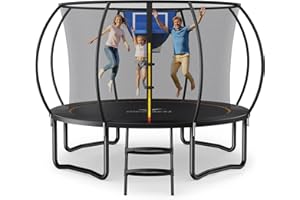MERACH Trampoline 10ft/12ft/14ft/16ft, Outdoor Large Trampolines with Safety Net & Basket Ball, Max Load 330lb Rebounder Trampoline for Adults Family