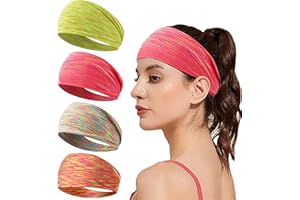 ALGASAN 4 Pièces Bandeau Sport Femme, Bandeau éLastique Coupe-Vent Et Respirant, Bandeau Cheveux Femme Antidérapant, pour Le Sport, Le Yoga, La Course à Pied, Le Fitness (Rouge, Coloré, Vert, Orange)