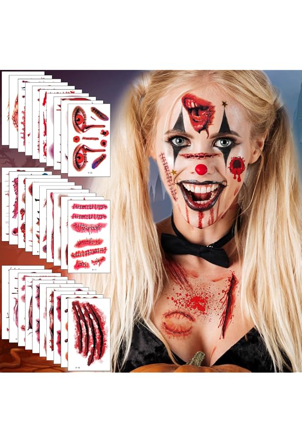 Tatouages Halloween Cicatrices Zombie - 118 Autocollants Réalistes Avec Faux Sang Pour Maquillage Et Cosplay - 4
