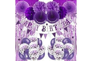 Recosis Geburtstags Dekorationen, Violett Party Dekorationen für Geburtstag Banner Vorhänge Papier Pompons und Fans Girlande Luftballons für Geburtstagsfeier Dekorationen