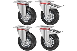 LIFERUN 4 Stück Schwerlastrollen 125mm Lenkrollen Transportrollen mit bremse bis 400kg Palettenrollen Rollen für Möbel 360° Drehbar Kein Geräusch (2 Bremsrollen, 2 Lenkrollen)