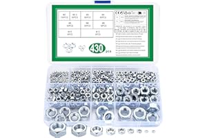 YOUYIDUN 430 STK Sechskantmuttern, Sicherungsmuttern, Sechskant Muttern, Sechskantmutter Set, Selbstsichernde Stopmuttern für Schrauben Unterlegscheiben Gewindestangen, M2 M2.5 M3 M4 M5 M6 M8 M10 M12 Muttern