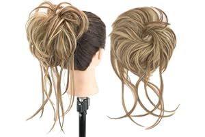 IMISSU 2PZ Chignon disordinato per capelli Updo Scrunchies lunghi Avvolgere la coda di cavallo ondulati parrucchieri fascia (2PZ Rame chiaro marrone)