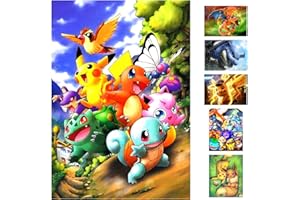 SHINESKY Anime Pokem 5D Kit de Pintura de Diamante para Manualidades, DIY Completo Cristal Pintura de Diamante para Niños,Redondo Taladro Cuadro de Diamantes para Hogar Decoración 30x40cm (D)